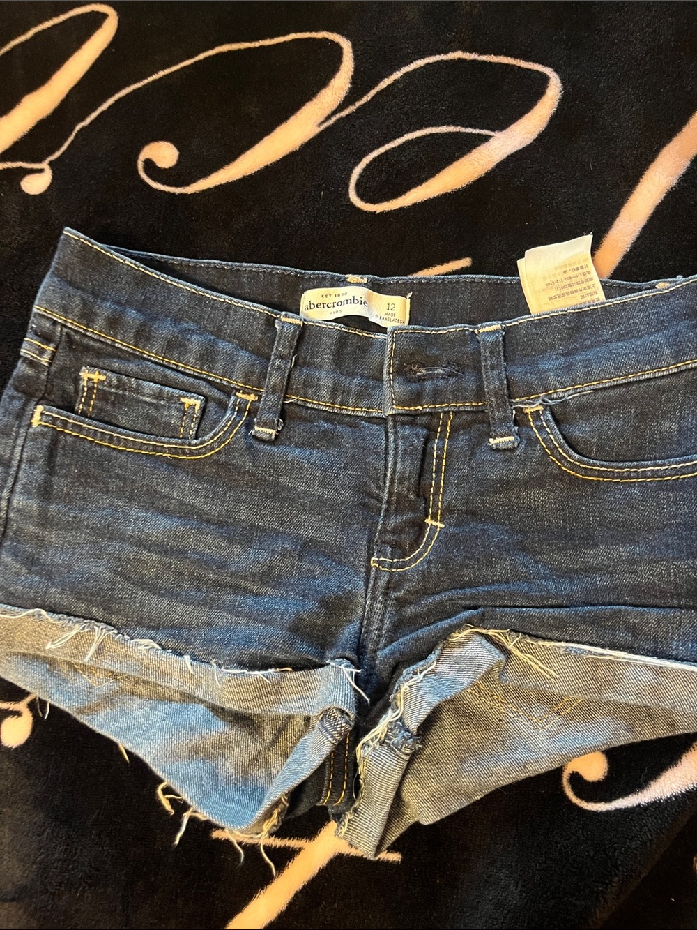 Abercrombie & Fitch Frayed Hem Dark Blue Denim Shorts